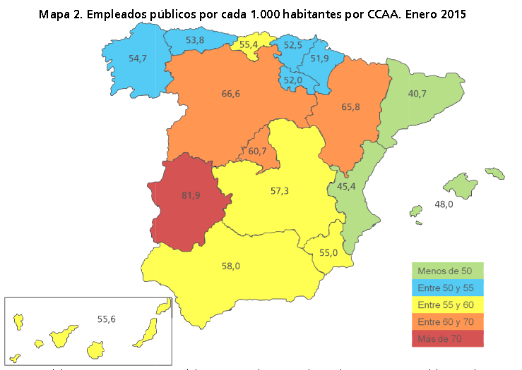 Extremadura también dobla de largo a Cataluña en el número de funcionarios por cada 1.000 habitantes