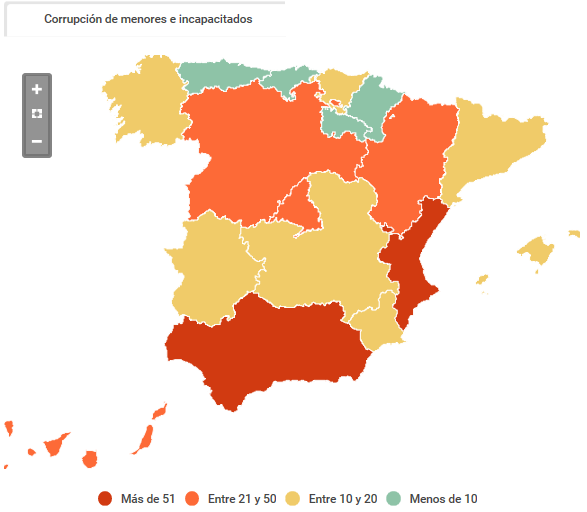 Andalucía, con 98 delitos, y la Comunidad Valenciana, con 86, las comunidades con más casos de corrupción de menores 