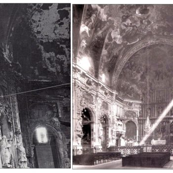 La iglesia de los Santos Juanes en Valencia antes (centro) y después de ser quemada por los revolucionarios.