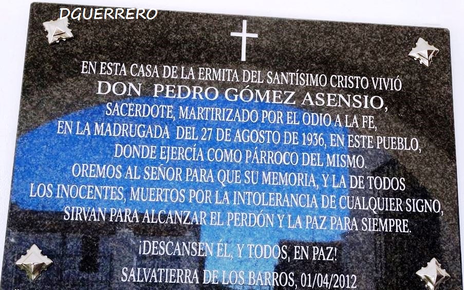 Lápida en recuerdo del padre Pedro Gómez.