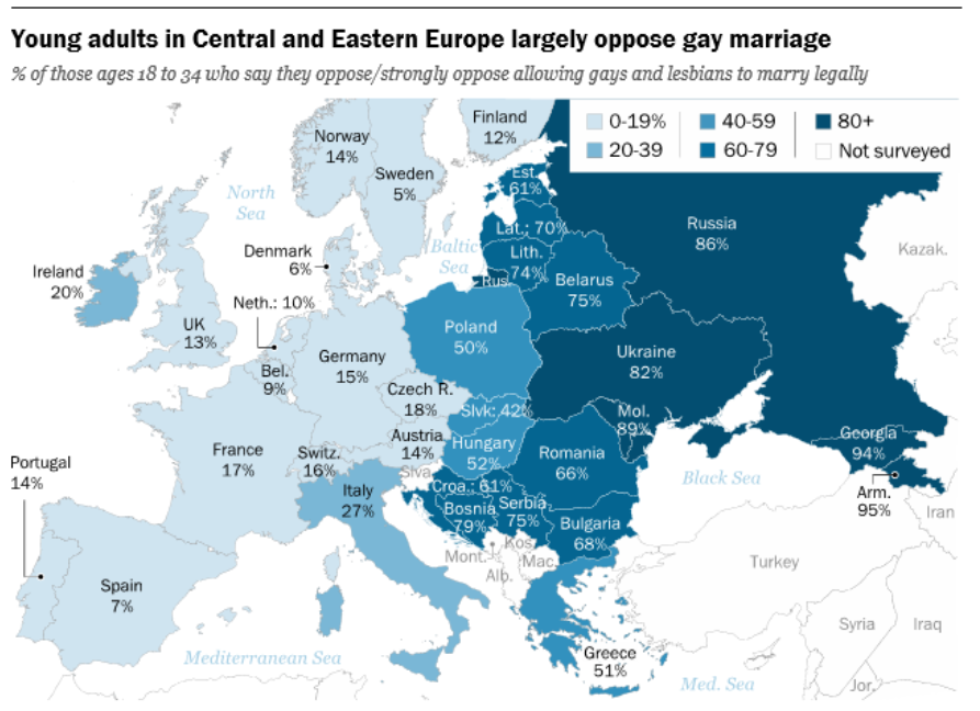 El mapa del matrimonio homosexual visto por los jóvenes eueopeos
