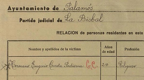 Registro del martirio del hermano Eugenio Cuesta.