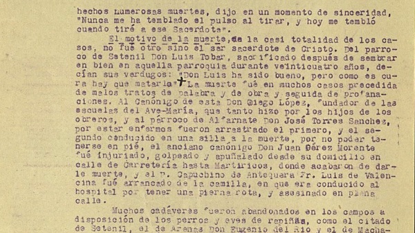 Parte del informe diocesano sobre la persecución religiosa en Málaga.