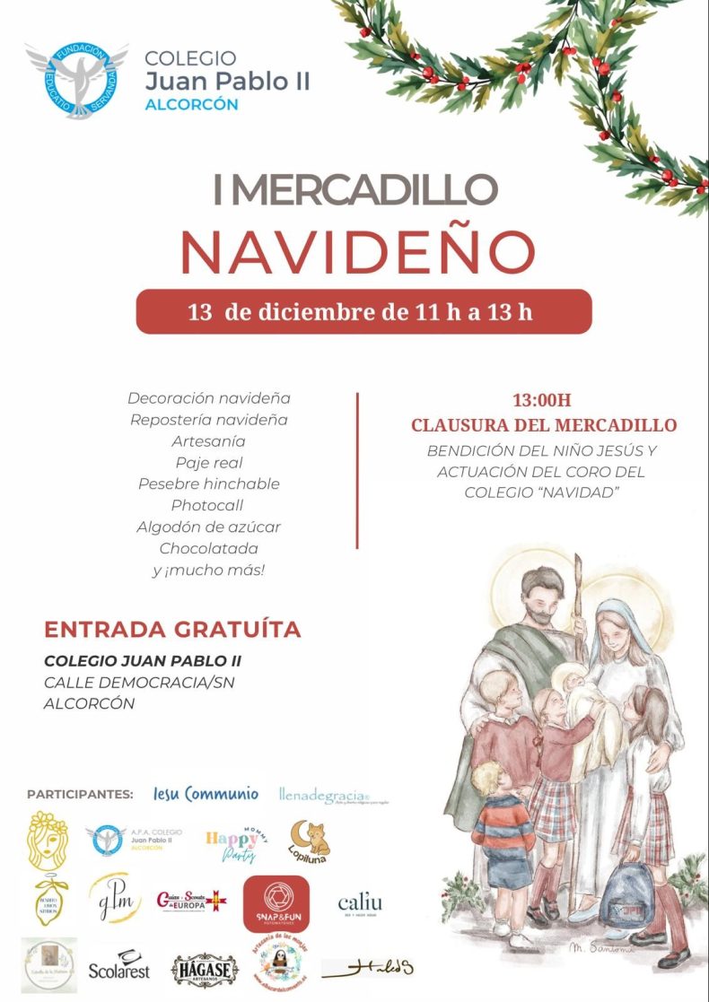 Un mercadillo para encender la esperanza: el Colegio Juan Pablo II celebra su gran fiesta navideña La llegada del Adviento nos recuerda, año tras año, que la Navidad no es simplemente una tradición entrañable, sino un tiempo de esperanza, de preparación espiritual y de alegría compartida. Con ese espíritu, el Colegio Juan Pablo II abrirá de par en par sus puertas el sábado 13 de diciembre, entre las 11:00 y las 13:00, para celebrar un Gran Mercadillo Navideño que promete convertirse en uno de los encuentros familiares más especiales de estas fechas. Ubicado en la calle Democracia, el centro educativo invita a familias, alumnos, antiguos alumnos, vecinos y a toda la comunidad a vivir una mañana repleta de ilusión. El acceso será completamente gratuito, un detalle que refleja el deseo de que nadie quede fuera de esta fiesta que une lo lúdico con la tradición cristiana. Un espacio para disfrutar en familia El mercadillo ofrecerá una atractiva variedad de propuestas pensadas para todas las edades. Quienes se acerquen podrán encontrar: Productos típicos navideños, ideales para acompañar las celebraciones en casa o para compartir como un gesto de afecto. Decoración artesanal, elaborada con dedicación y cariño, que permitirá a los visitantes llevarse un pedacito del ambiente navideño construido por la comunidad educativa. La visita del Paje Real, que llenará de magia la mañana y permitirá a los más pequeños entregar sus deseos para estas fiestas. Un Belén hinchable, que dará un toque festivo y visualmente sorprendente, recordando al mismo tiempo el corazón de la Navidad: el nacimiento del Salvador. Un photocall navideño, pensado para guardar en imágenes la alegría del encuentro y fortalecer la memoria familiar de estas fechas. Y, por si fuera poco, la organización adelanta que habrá muchas sorpresas más, que se irán descubriendo a lo largo de la jornada. Un cierre profundamente espiritual Aunque el mercadillo tendrá ambiente festivo y familiar, el Colegio Juan Pablo II quiere subrayar la dimensión verdaderamente cristiana de la Navidad. Por ello, la celebración concluirá a las 13:00 con un acto especialmente significativo: la Bendición del Niño Jesús. Este gesto, profundamente arraigado en la tradición católica, invita a las familias a llevar sus pequeñas imágenes del Niño —las que colocarán en casa en el Belén— para que sean bendecidas. Es una ocasión para detenerse, contemplar y recordar que el centro de todo lo que celebramos es Cristo que nace para nosotros. En medio de la prisa, las compras y los preparativos, este momento de oración ayuda a volver al origen, a poner la mirada en la humildad del pesebre y a renovar nuestra fe. Un encuentro para celebrar la alegría cristiana El Gran Mercadillo Navideño del Colegio Juan Pablo II no es solo una actividad escolar: es una oportunidad para fortalecer la comunidad, sembrar ilusión en los más pequeños, fomentar la generosidad y recordar que la Navidad es, ante todo, un tiempo de luz que Dios regala al mundo. La invitación está hecha. Con el corazón dispuesto y el espíritu festivo, la comunidad educativa espera a todos para vivir una mañana llena de fraternidad, alegría y auténtico espíritu navideño. ¡Que nadie se lo pierda!